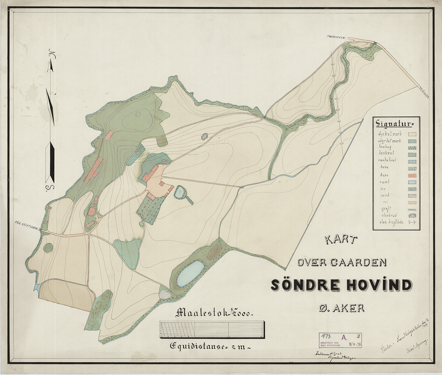 Kart over Søndre Hovin 1907 